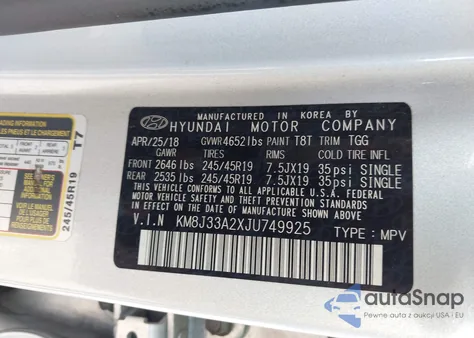2018 Hyundai Tucson Value from USA, damaged, VIN KM8J33A2XJU749925